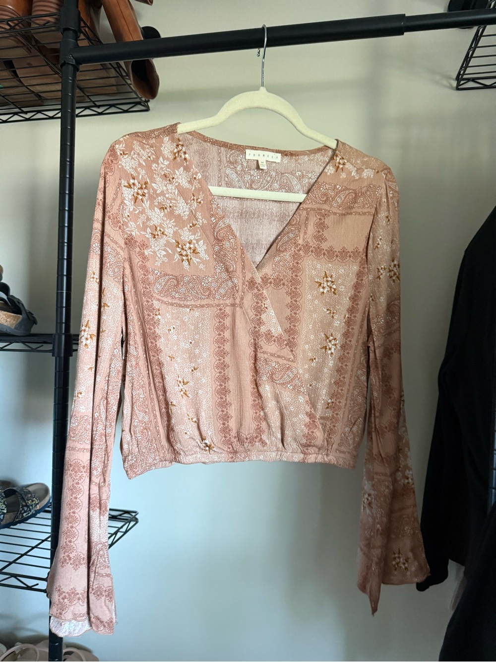 Blush Pink Paisley Wrap-Style Women’s Top